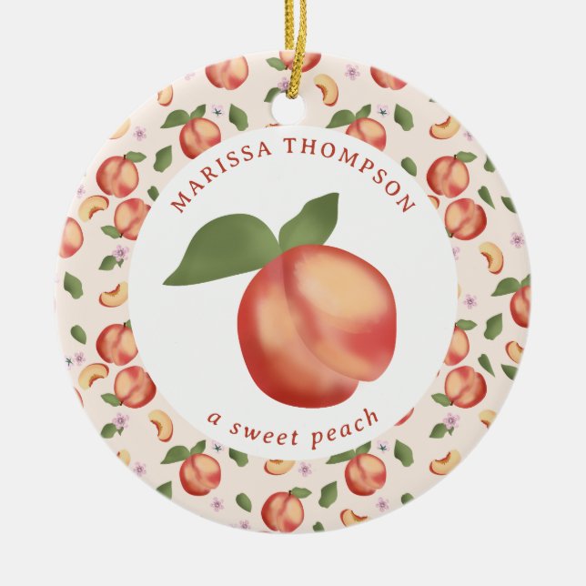 Peaches Sweet Peach Baby Girl Ceramic Ornament (Front)