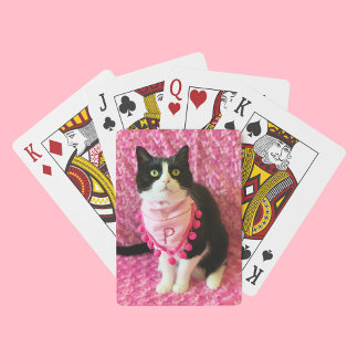 Peaches the Tuxedo Cat Pink Bandanna Playing Cards