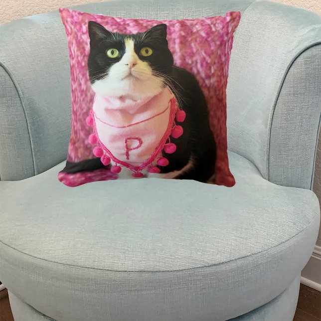 Peaches the Tuxedo Cat Pink Pillow (Creator Uploaded)