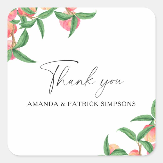 Peaches - Wedding Thank You Square Sticker (Front)