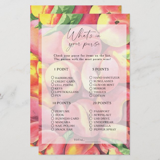 Peaches - What's in your purse game (Front/Back)