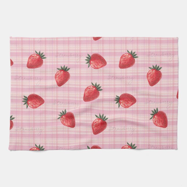 Peachify Strawberry Gingham Tea Towel (Horizontal)