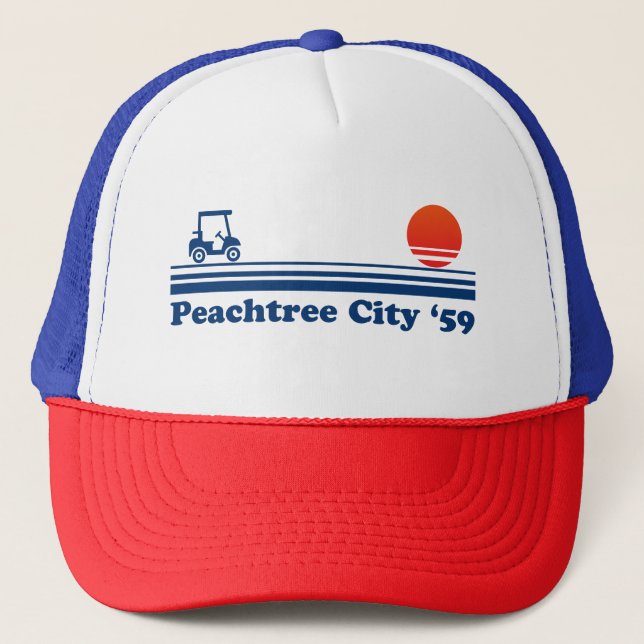 Peachtree City Georgia Lifestyle Golf Cart Sunset Trucker Hat (Front)