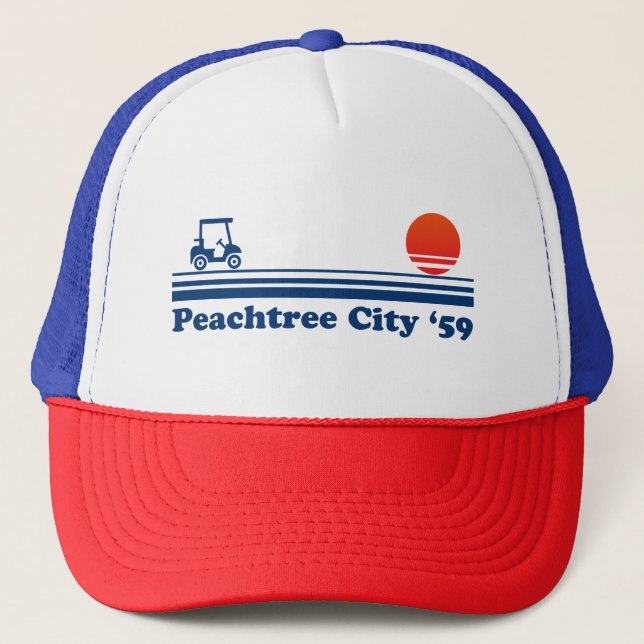 Peachtree City Georgia Lifestyle Golf Cart Sunset Trucker Hat (Front)