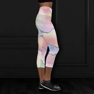 Peachy Agate Pretty Soft Pastel Watercolor Ombre Capri Leggings