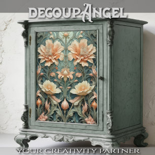 Peachy Aqua Elegance - Decoupage - Tissue Paper