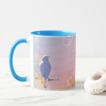 Peachy Blue Bird: Birds and Peach Flowers