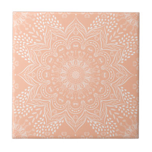 Peachy Boho Mandala Ceramic Tile