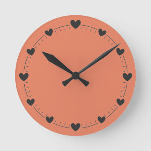 Peachy Coral Heart Wall Round Clock
