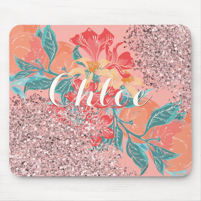 Peachy Fine Shines with Rose Gold Glitter Mouse Pad (Front)