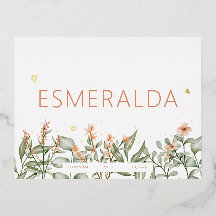 Peachy floral birth announcement Foil Postcard