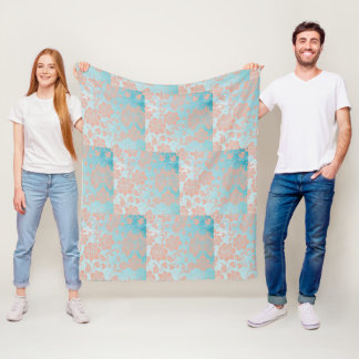 Peachy Floral Lace & Teal Fleece Blanket