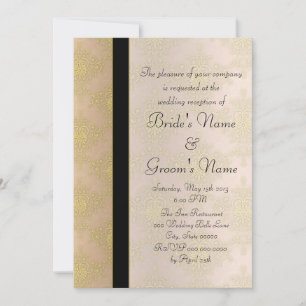 Peachy Gold and Pink Damask Wedding Reception Invitation