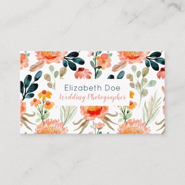 Peachy & Green Floral Business Card (Front)