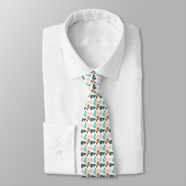 Peachy Green French Horn Pattern Tie (Tied)
