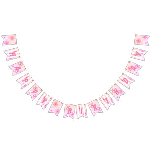 Peachy Happy Birthday Bubble Gum Pink Peach Flower Bunting
