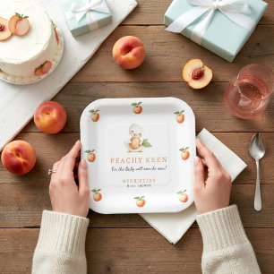 Peachy Keen Baby Shower Watercolor Duckling Peach Paper Plate