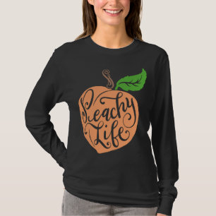 Peachy Life Unique Peach Quote Fruit Drawing Hand T-Shirt