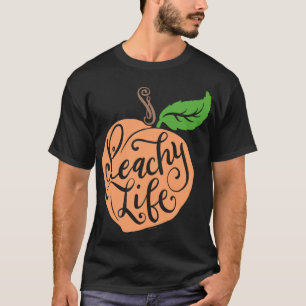 Peachy Life Unique Peach Quote Fruit Drawing Hand T-Shirt
