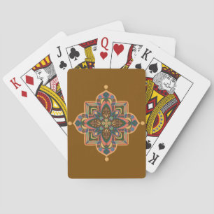 Peachy Mandala on Brown Playing Cards