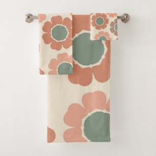 Peachy Neutral Floral Design Bath Towel Set