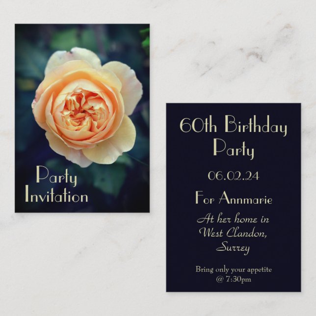 Peachy Orange Garden Rose Flow 60th Birthday Party Card (Front/Back)