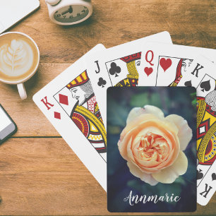 Peachy Orange Garden Rose Flower Personalised Playing Cards