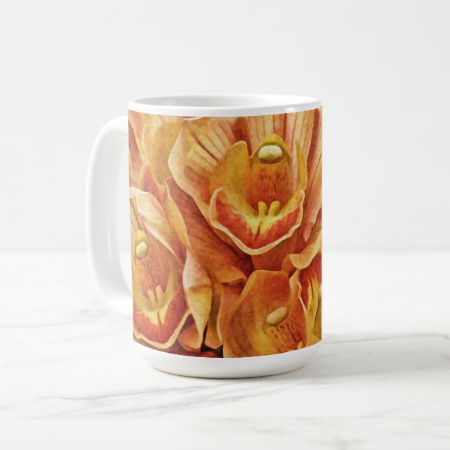 Peachy Orange Orchids Garden Art Mug Cup (Front Left)