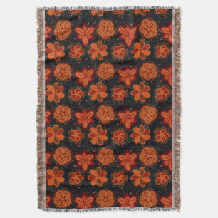 Peachy orangy flowers dark pattern throw blanket