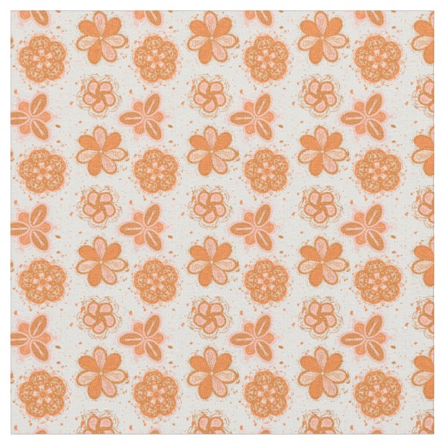Peachy orangy  flowers light pattern fabric (Close Up)