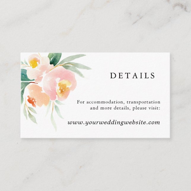 Peachy Peonies Wedding Details Website Insert Card (Front)