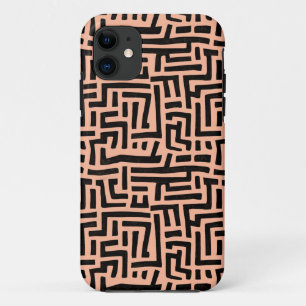 Peachy Pink And Black Pop Art Maze Pattern iPhone 11 Case