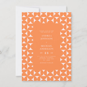 Peachy Pink and Orange Mid Century Mod Wedding Invitation