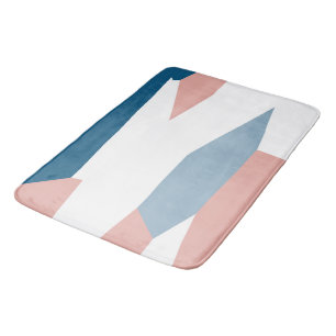 Peachy Pink Blue and White Abstract Bath Mat