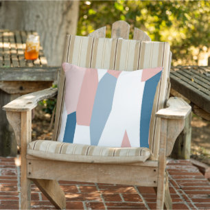 Peachy Pink Blue and White Abstract Cushion