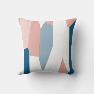 Peachy Pink Blue and White Abstract Cushion