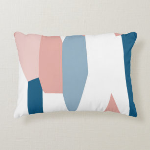 Peachy Pink Blue and White Abstract Decorative Cushion
