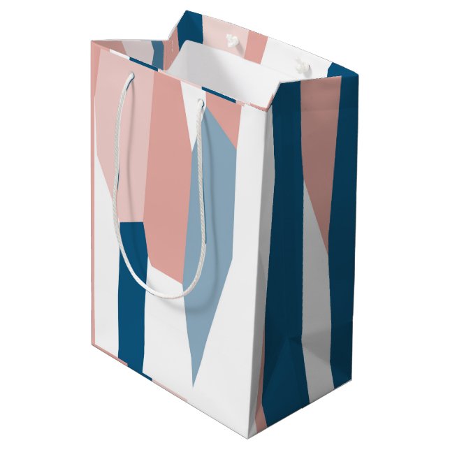 Peachy Pink Blue and White Abstract Medium Gift Bag (Back Angled)