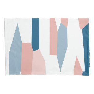 Peachy Pink Blue and White Abstract Pillowcase
