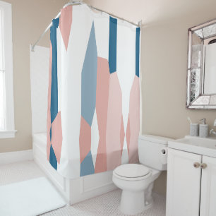 Peachy Pink Blue and White Abstract Shower Curtain