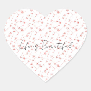 Peachy Pink Blush Floral Glitzy Glitter         Heart Sticker