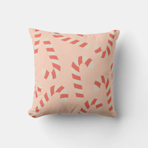 Peachy Pink Christmas Candy Canes Cushion