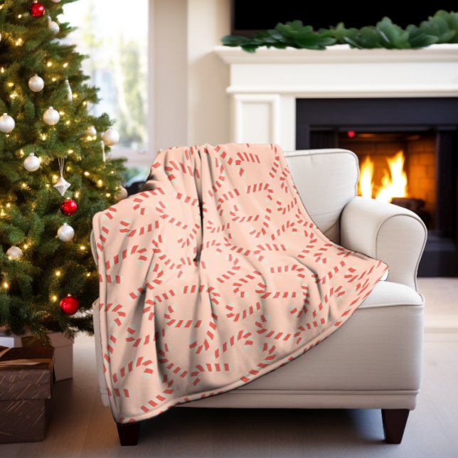 Peachy Pink Christmas Candy Canes Fleece Blanket (Creator Uploaded)