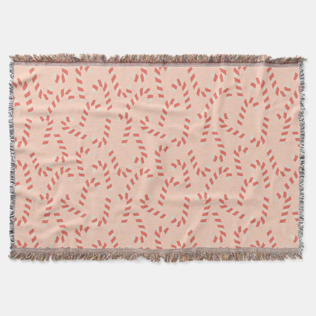 Peachy Pink Christmas Candy Canes Throw Blanket (Front)
