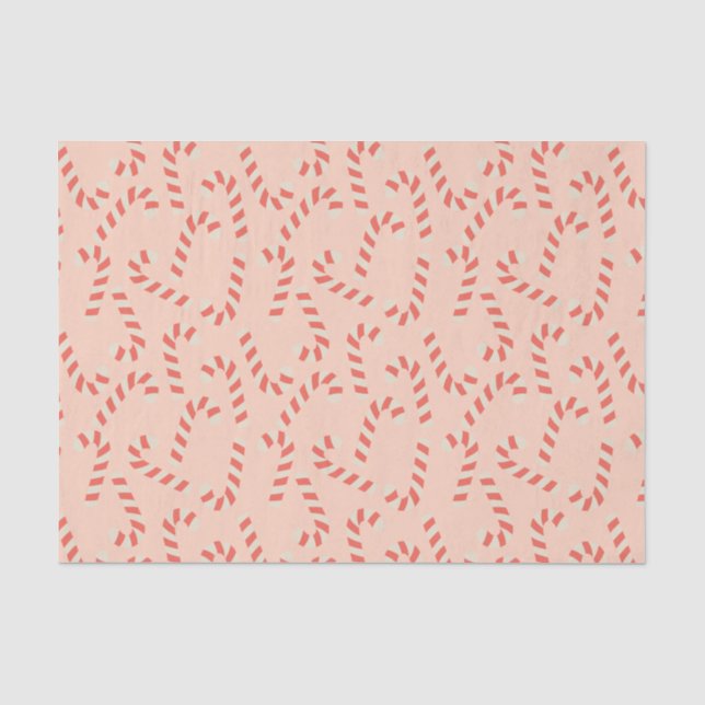 Peachy Pink Christmas Candy Canes Tissue Paper (Front)