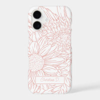 Peachy Pink Chrysanthemums Line Drawing with Name