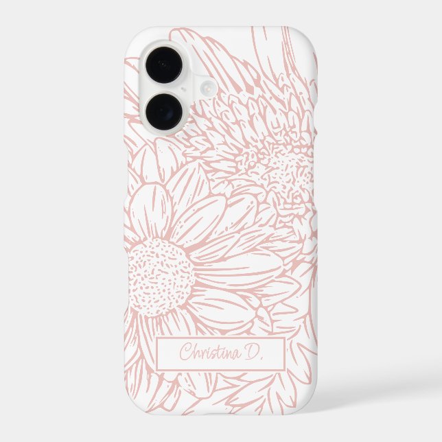 Peachy Pink Chrysanthemums Line Drawing with Name (Back)