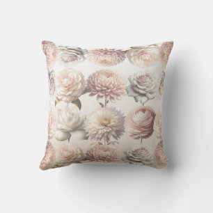 Peachy Pink Creamy White Flowers Floral  Cushion