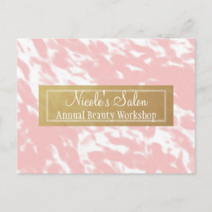 Peachy Pink & Faux Gold Chic Salon Event Postcard