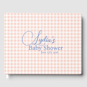 Peachy Pink Gingham Check Peel and Stick Wallpaper Guest Book